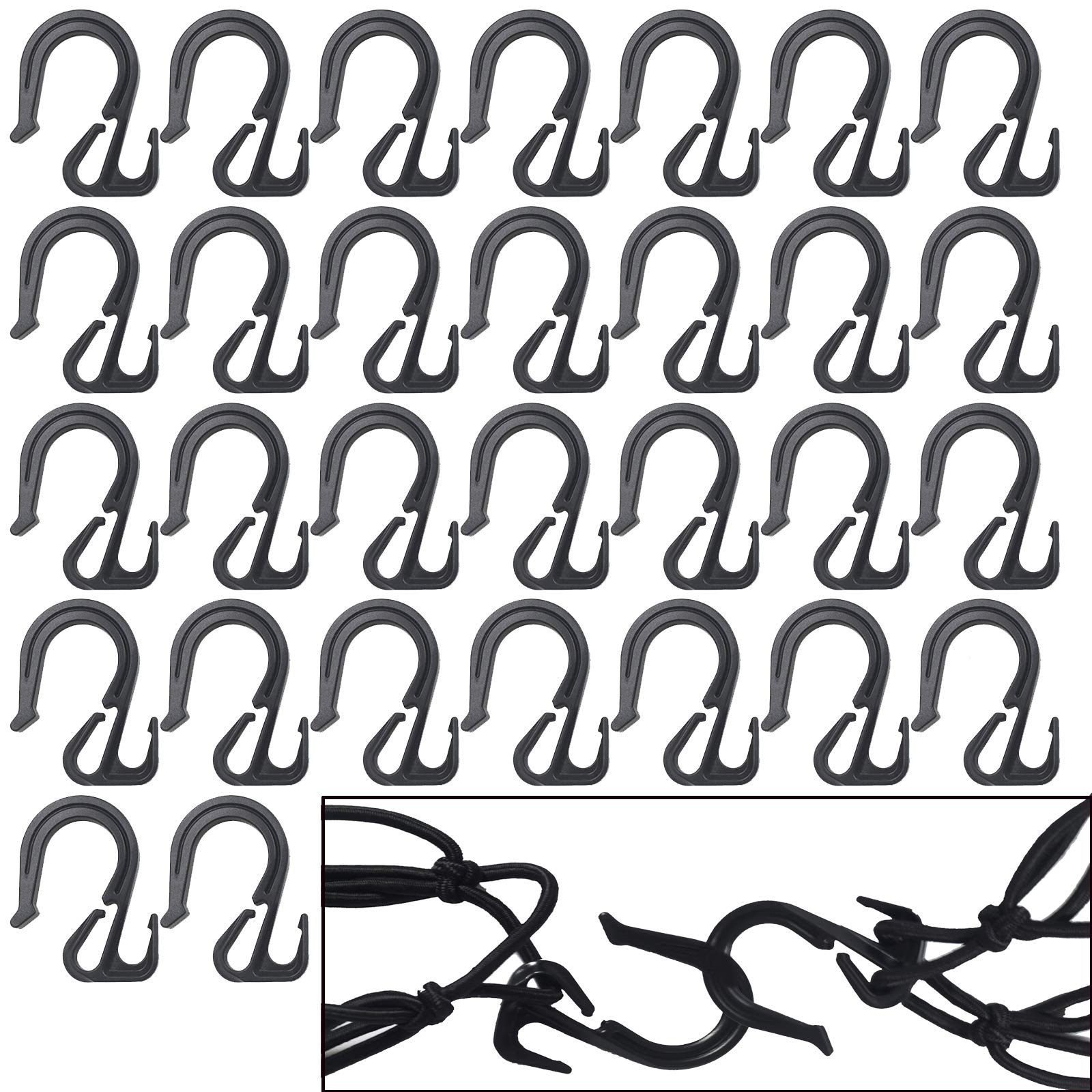 30 Pack, Heavy-Duty Nylon Shock Cord Bungee Rope Hooks,Quick Bungee Cord Cargo Net Hook to Make Your Own Bungee Cords for Kayak,Boat,Motorcycle,SUV,Truck Bed Car Rear Cargo Trunk Storage Organizer Net