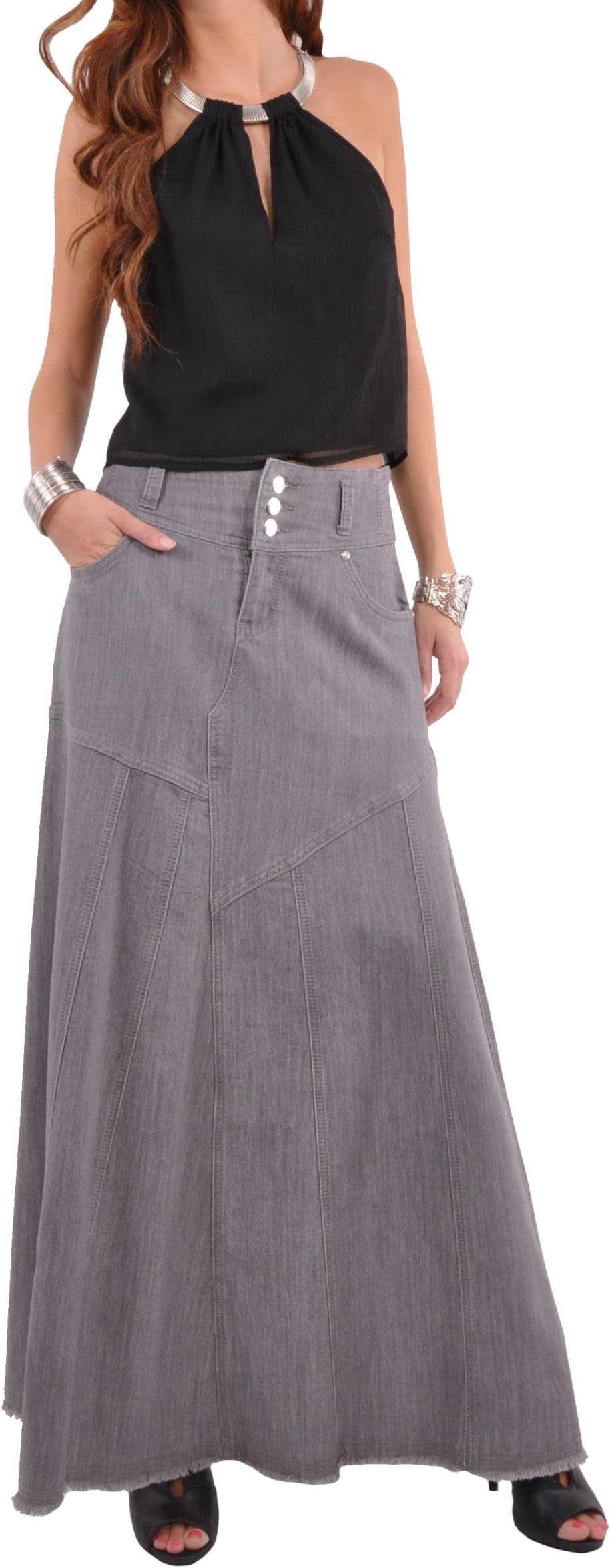 Stunning in Gray Denim Skirt