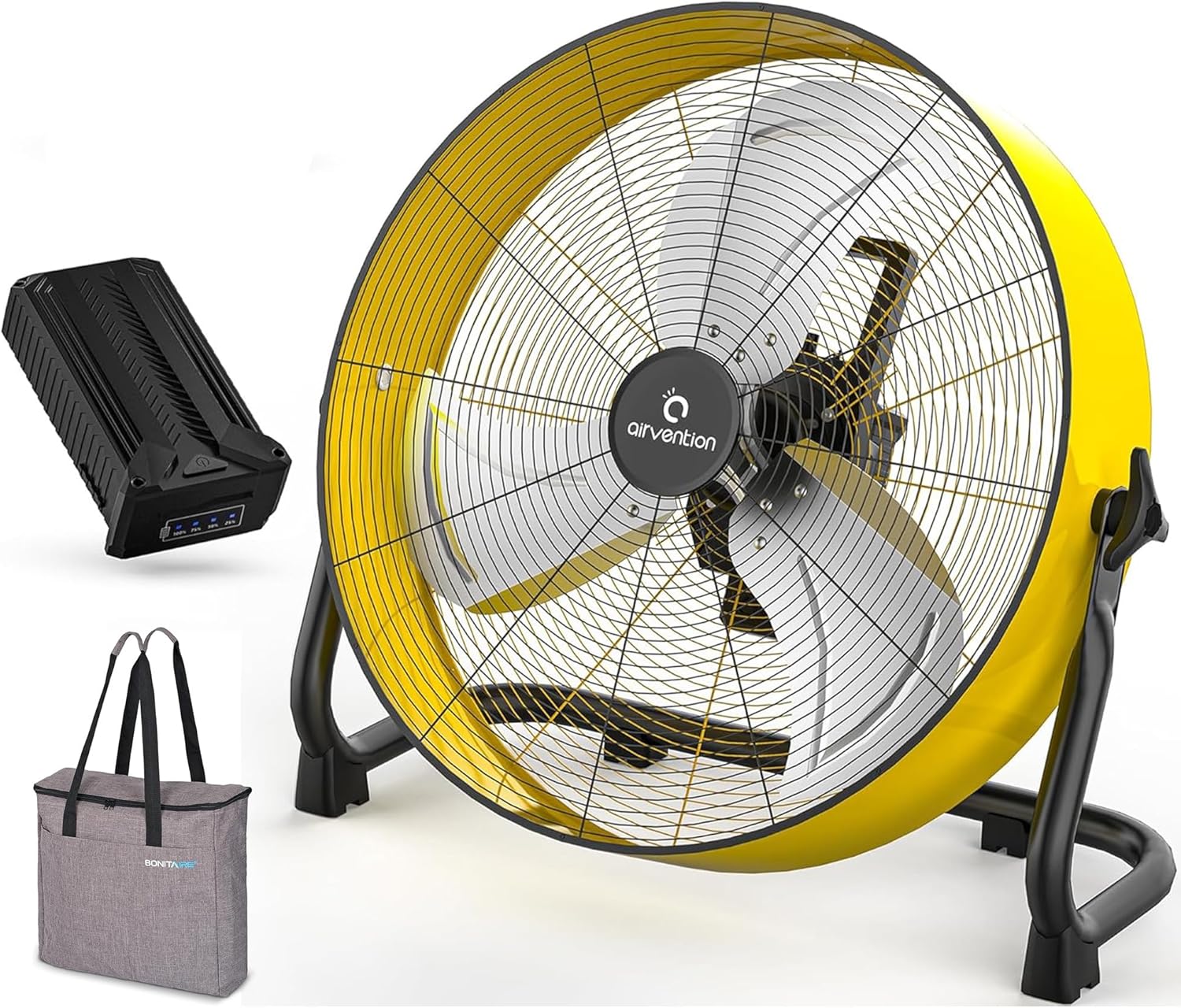 Battery Operated Floor Fan, 12 inch 15600mAh Rechargeable Powered Fan Cordless High Velocity Metal Blade Drum Fan for Camping Travel Patio Tent Indoor Outdoor with Stoage Bag