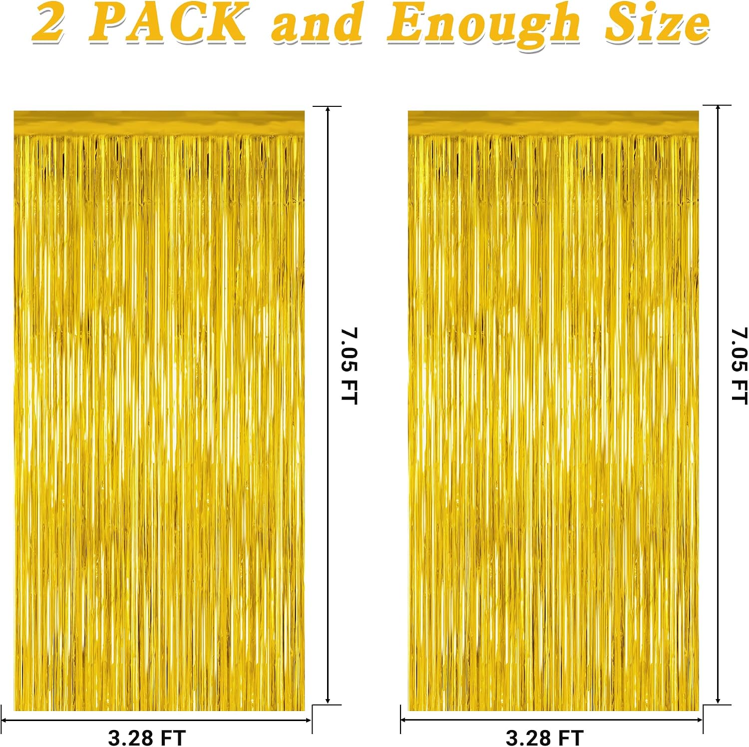2 Pack Gold Tinsel Backdrop, 3.28 FT x 7.05 FT Metallic Fringe Curtain, Gold Color Graduation Backdrop Party Streamers, Party Supplies Door Decorations for Birthday Anniversaries