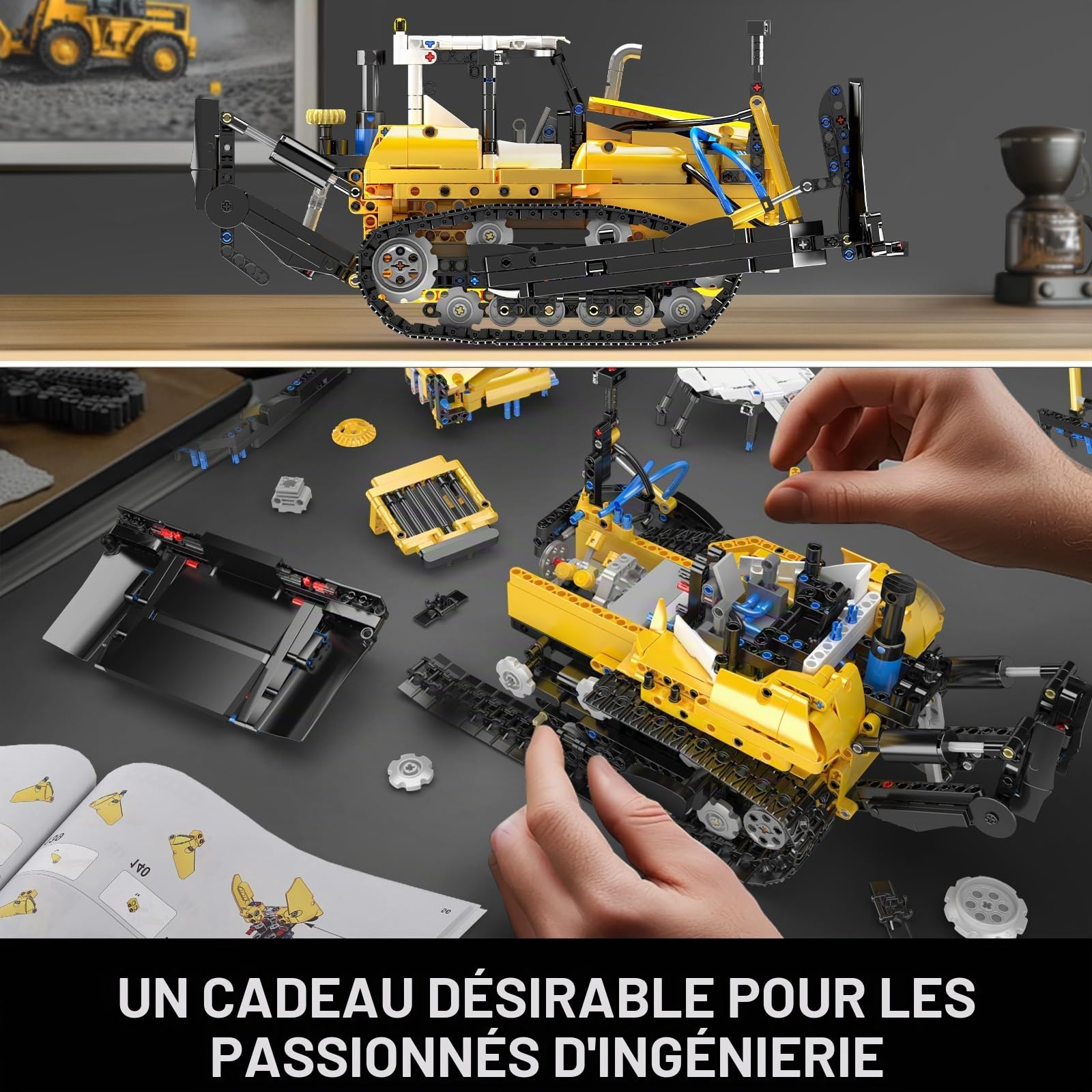 Mould King 19019 - Ensemble de construction technique Bulldozer, modèle de machine de construction à chenilles statique, jeu de construction en briques pour adultes et adolescents (1200 pièces)