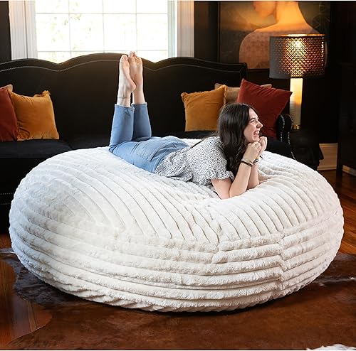 Miniatura 3 de Jaxx Cocoon - Puf grande de 6 pies para adultos, piel sintética de lujo premium, color marfil