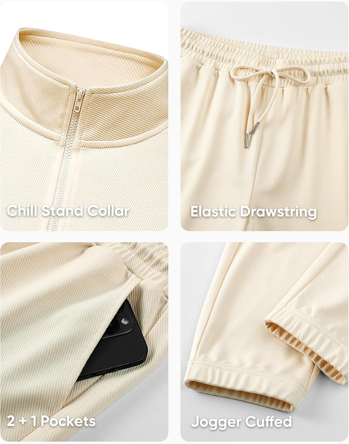 JMIERR 2025 Men Fall Tracksuit 2 Piece Set Old Money Polo Quarter Zip Twill Sweatsuits Jogging Sweatpants Loungewear - Image 5