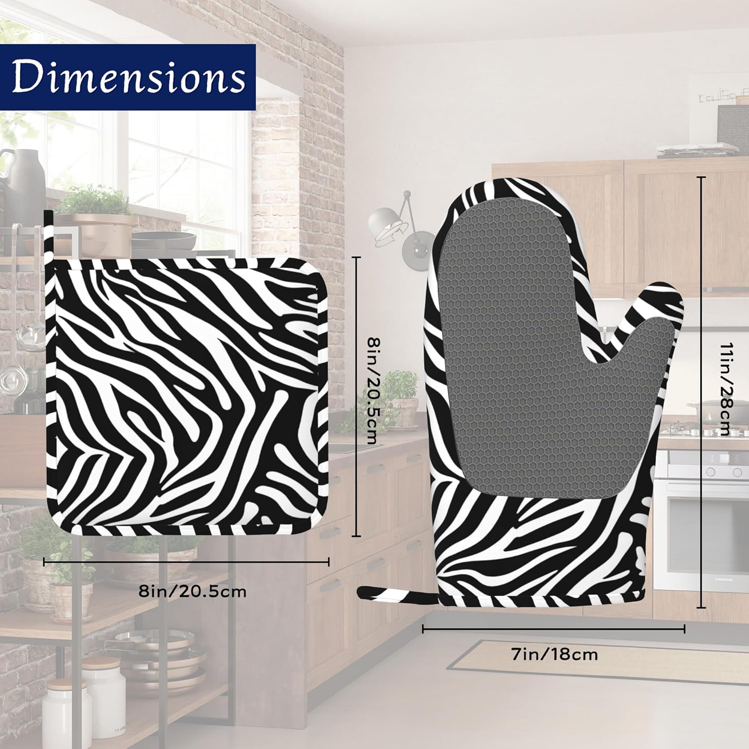 African Animals Oven Mitts and Pot Holders Sets of 4 Zebra Black White Print Heat Resistant Silicone Oven Mits Gloves Non-Slip Kitchen Mittens Potholders for Cooking Baking Grilling BBQ