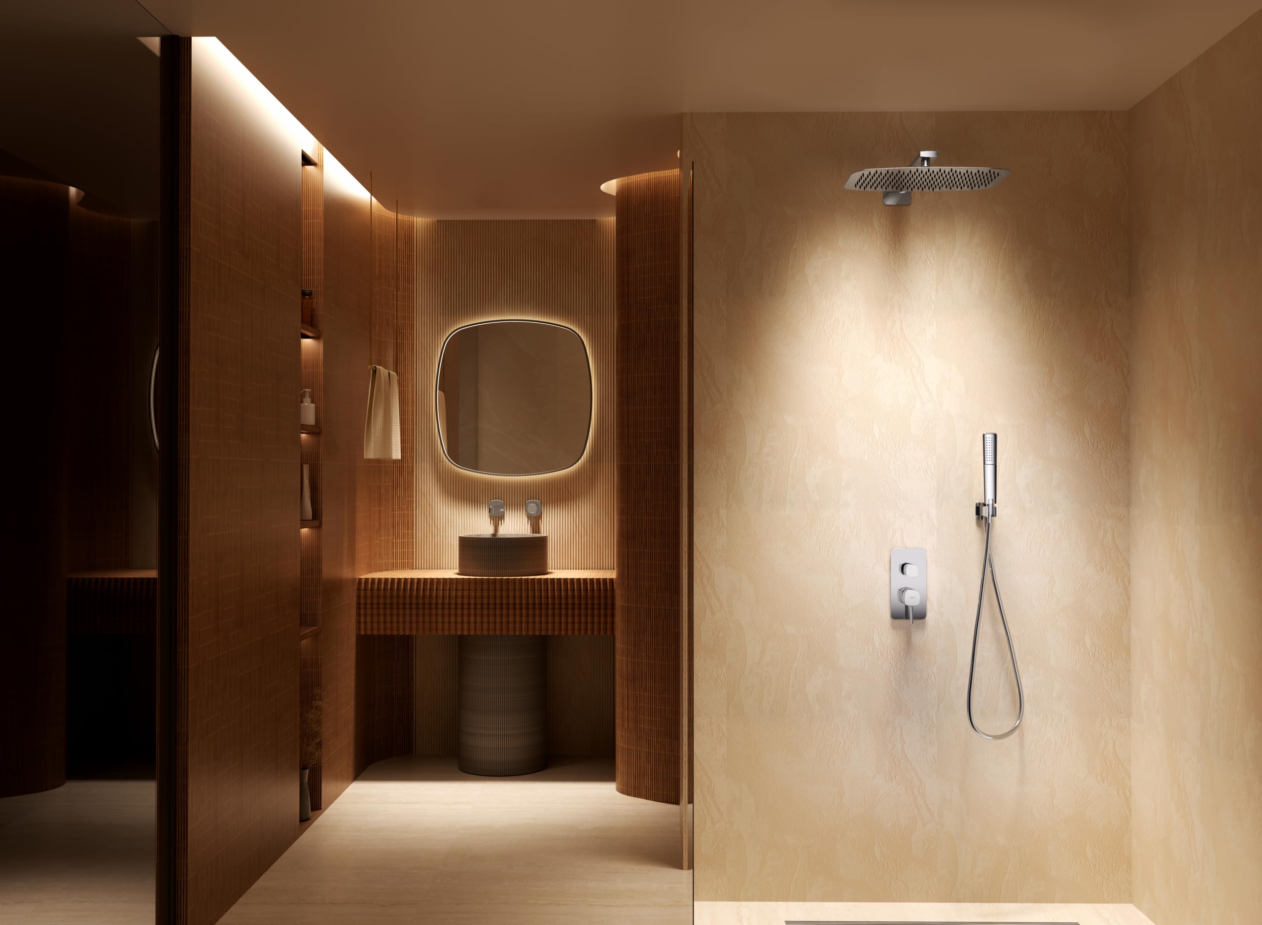 IMEX Conjunto Ducha Empotrado Monomando Toscana GPT064 Grifería Ducha con Rociador Efecto Lluvia 25x40 cm Ducha de Baño 2 Vías Set de Ducha Completo