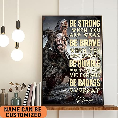 Miniatura 2 de Póster vikingo personalizado con texto en inglés Be Strong When You Are Weak, regalo motivacional para hombres vikingos, guerreros vikingos,