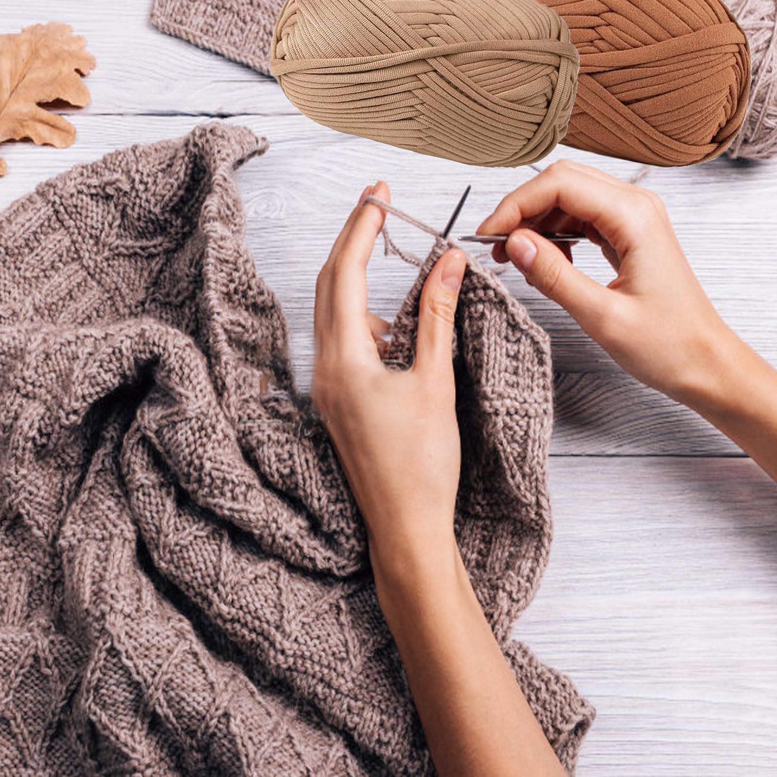 2 Pelotes Laine T-Shirt Pour Crochet – Fil Polyester Doux 320m/100g Khaki & Brun, Idéal Sacs, Paniers, Tapis Et Tricots Main Gros Aiguilles