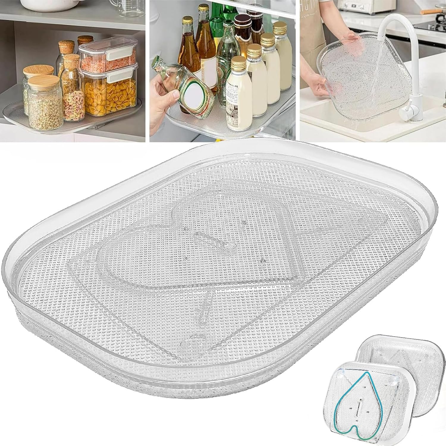 UKBAOZHEN 360° Lazy Susan Turntable Organizer For Fridge,15.67'' Clear
