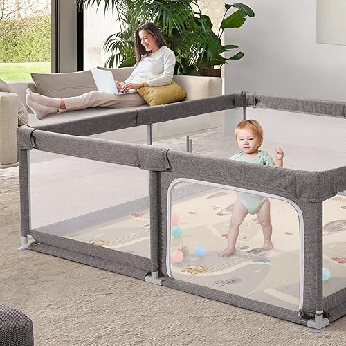 Miniatura 3 de UANLAUO - Corralito para bebés con alfombra, corralitos de juego grandes para bebés y niños pequeños, patio de juegos de 71 x 59 pulgadas, sin BPA,