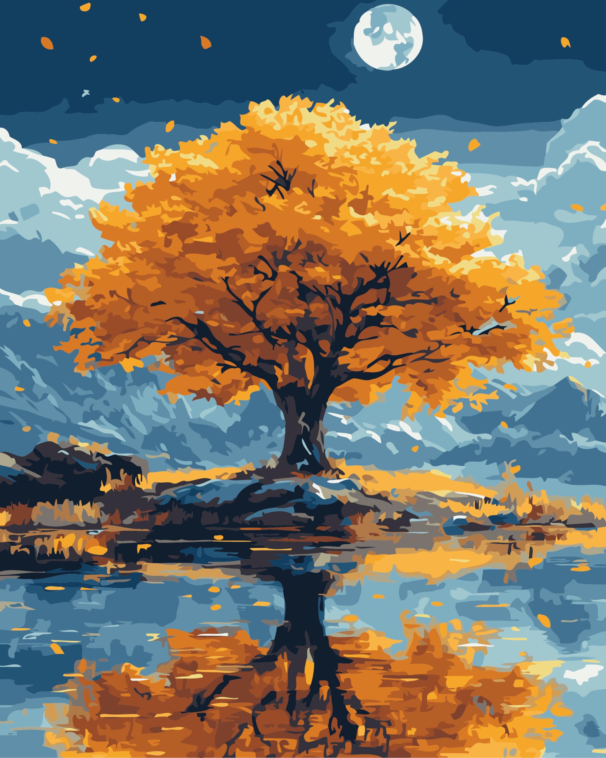 CaptainCrafts Paint by Numbers for Adults, Paint by Numbers DIY Oil Painting Linen Canvas 16x20 Inch Wall Art House Decor Gifts (Frameless, Autumn Tree)