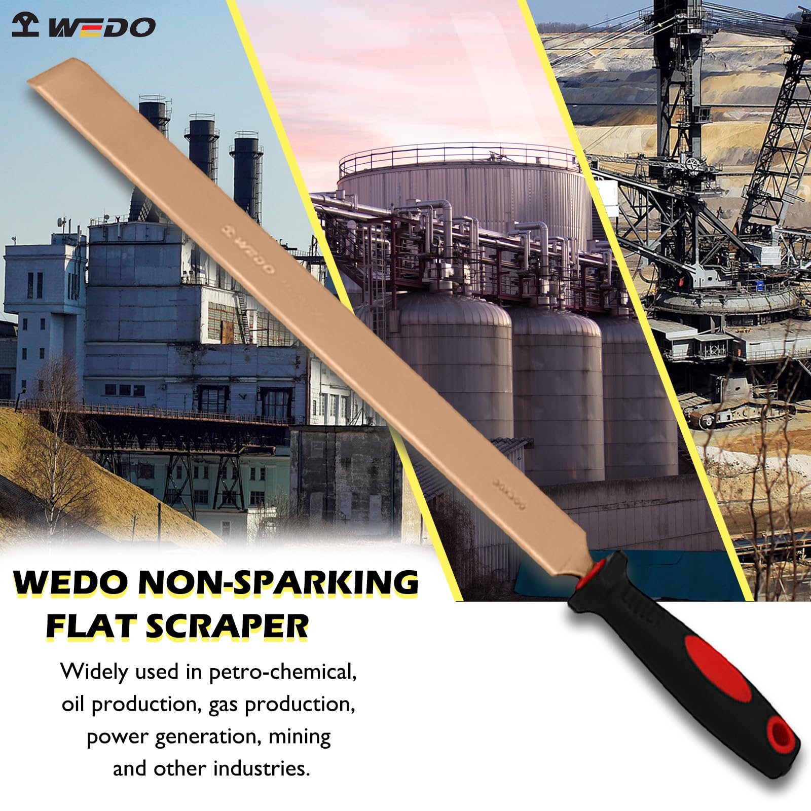 WEDO Raschietto piatto senza scintille con lama dritta e manico confortevole, strumento di sicurezza senza scintille, rame al berillio, non magnetico,BAM e FM, lunghezza 16", 400 * 60 * 460mm