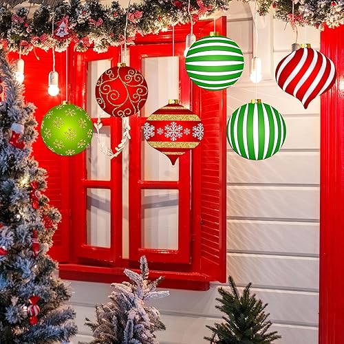 Miniatura 5 de 6 adornos colgantes de Navidad para exteriores, decoración plana de madera, adornos redondos de doble cara para patio, porche, techo, decoración de