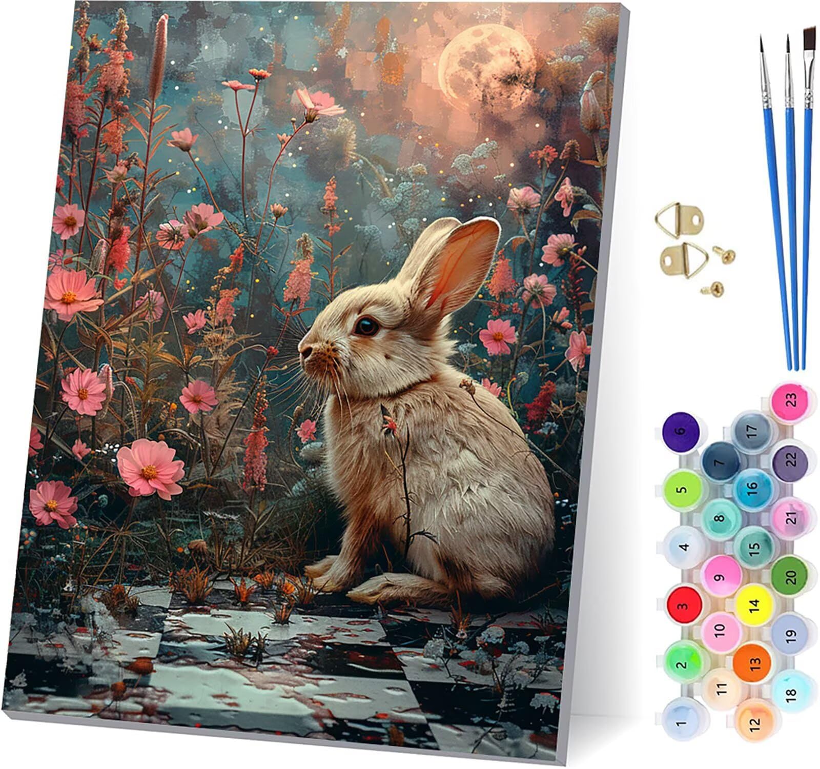 Rabbit Painting By Numbers Adult with Frame, Painting By Numbers Flower, DIY DIY Adult, Paint by Numbers Adult Kit with Acrylic Painting and Brushes, Home Decoration Gift 100x130cm L-6560