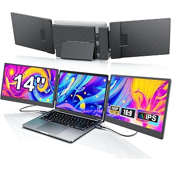 Laptop Screen Extender 14 Inch Portable Monitor Laptop 1080P FHD Triple Portable Monitor Extension Laptop Plug & Play for Mac Windows Android