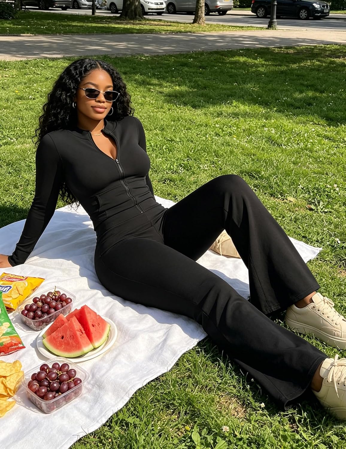 UOUA Women's 2 Piece Set Long Sleeve Jacket & Ankle Length Workout Flare Leggings Casual Matching Outfit Tracksuit Sweatsuit