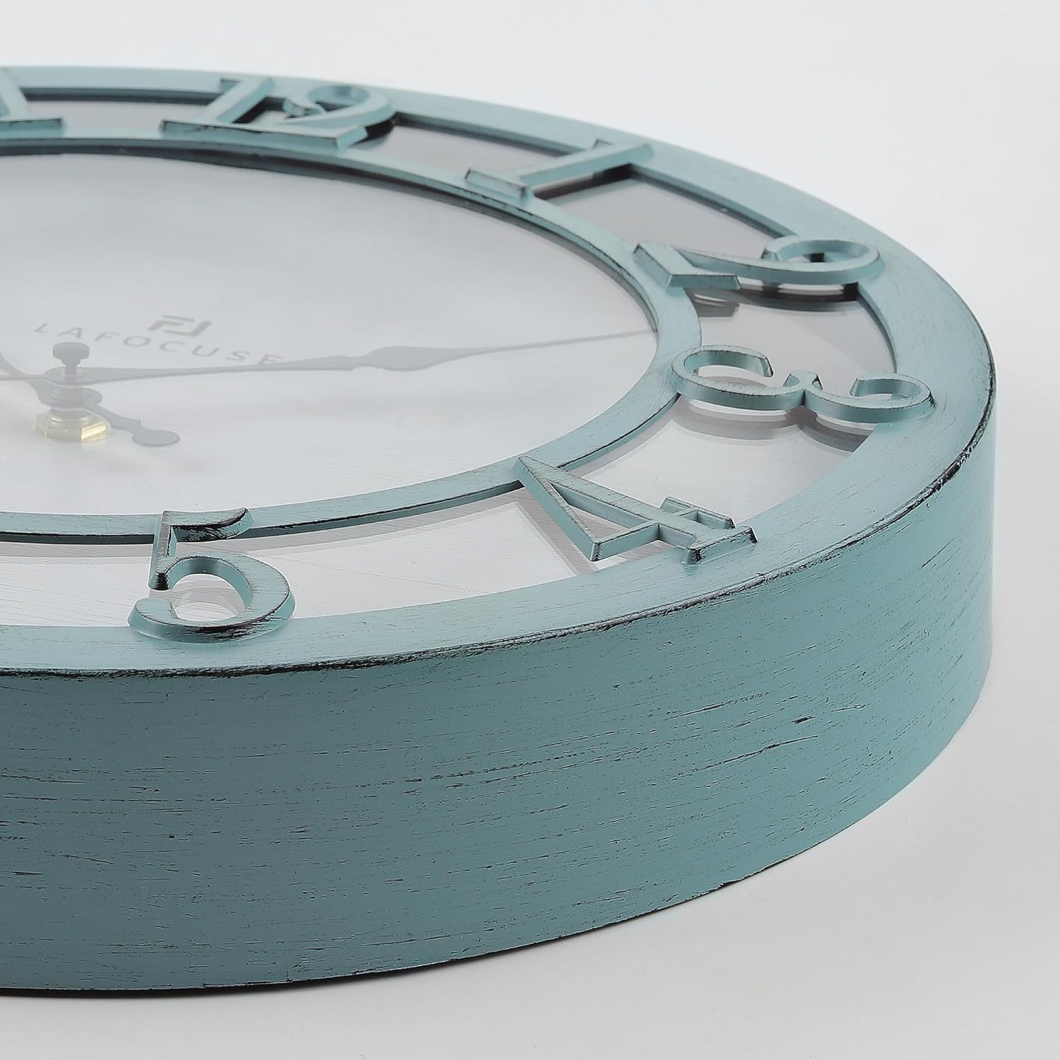 Lafocuse 12 Inch Raised 3D Numbers Teal Wall Clocks Battery Operated, Silent Farmhouse Rustic Wall Clock for Living Room Decor Kitchen Bedroom