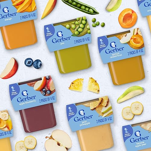 Vista 135 de Gerber 2nd Foods - Alimento para bebés, mezcla de puré de piña y pera, natural y sin OMG, tarros de 4 onzas, 2 paquetes con 8 unidades (16 unidades).