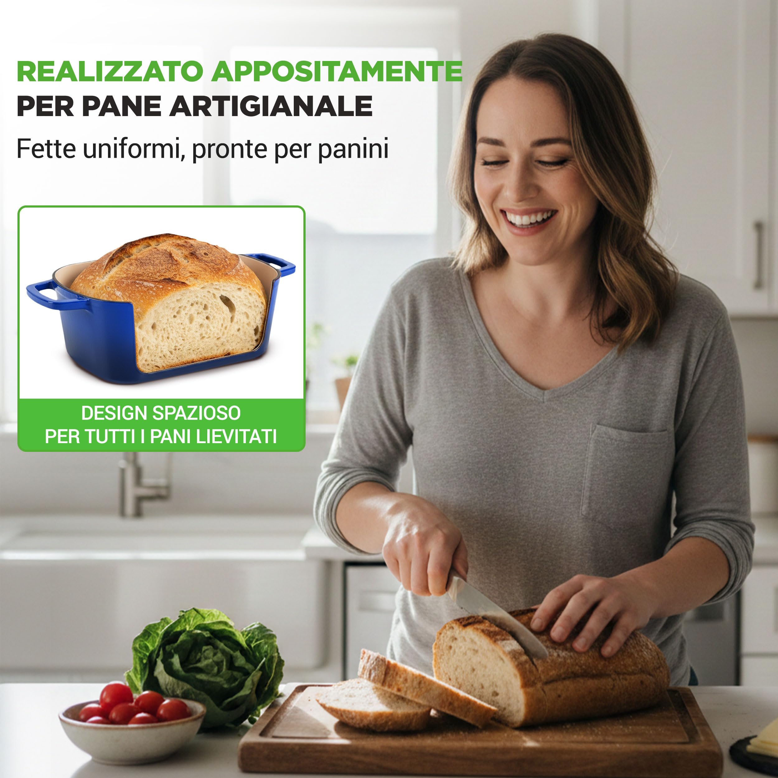 NutriChef Teglia per Pane in Cassetta 25 cm in Ghisa Smaltata con Coperchio e Guanti in Silicone, Stampo Pane in Cassetta Resistente al Forno 260 °C, per Cosce di Pollo, Spezzatino di Manzo, Lasagna