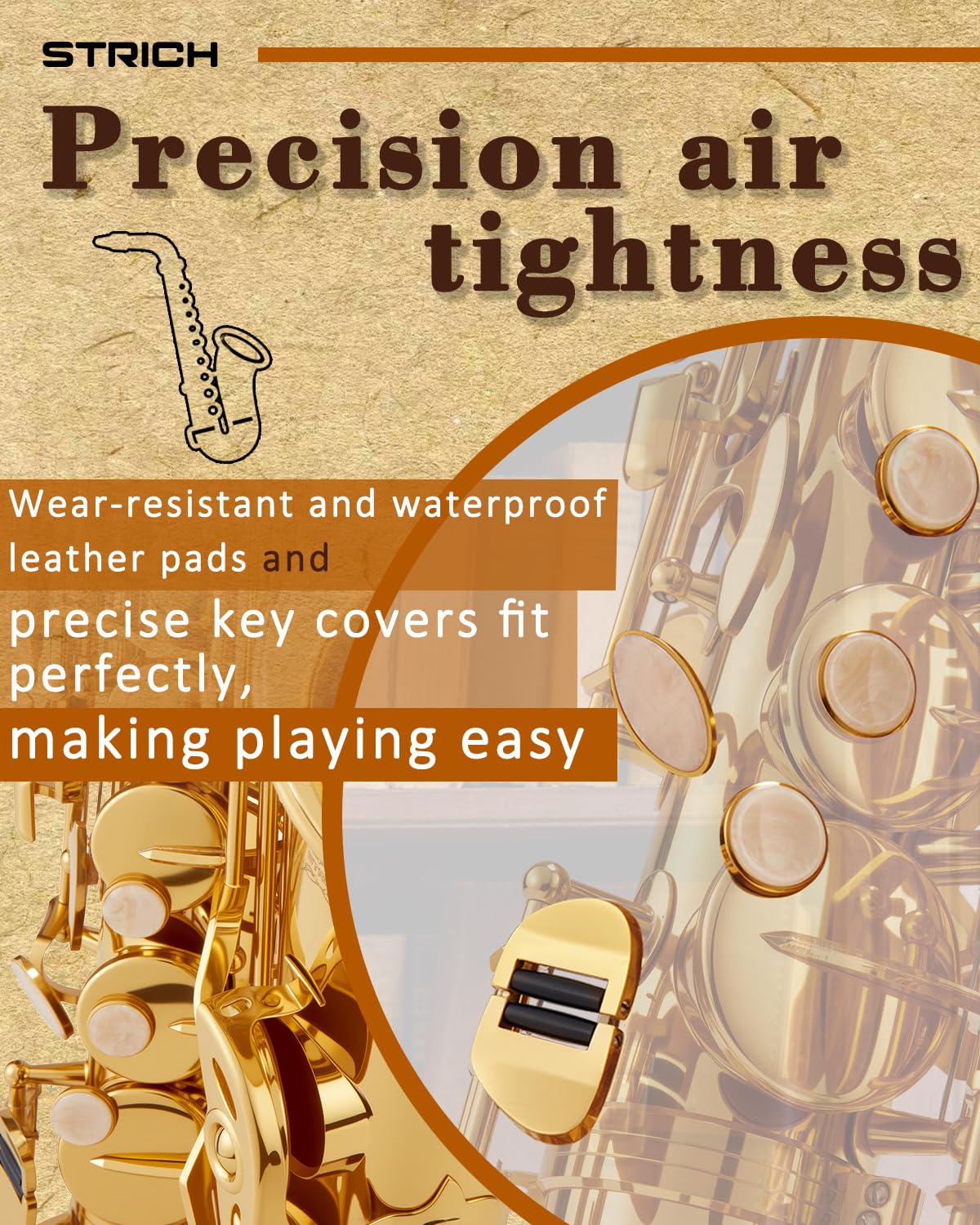 STRICH Kit de saxophone alto en cuivre pour débutants, comprenant une sangle de cou, un bec et des anches, destiné à la pratique à la maison et aux orchestres scolaires, SSA-31