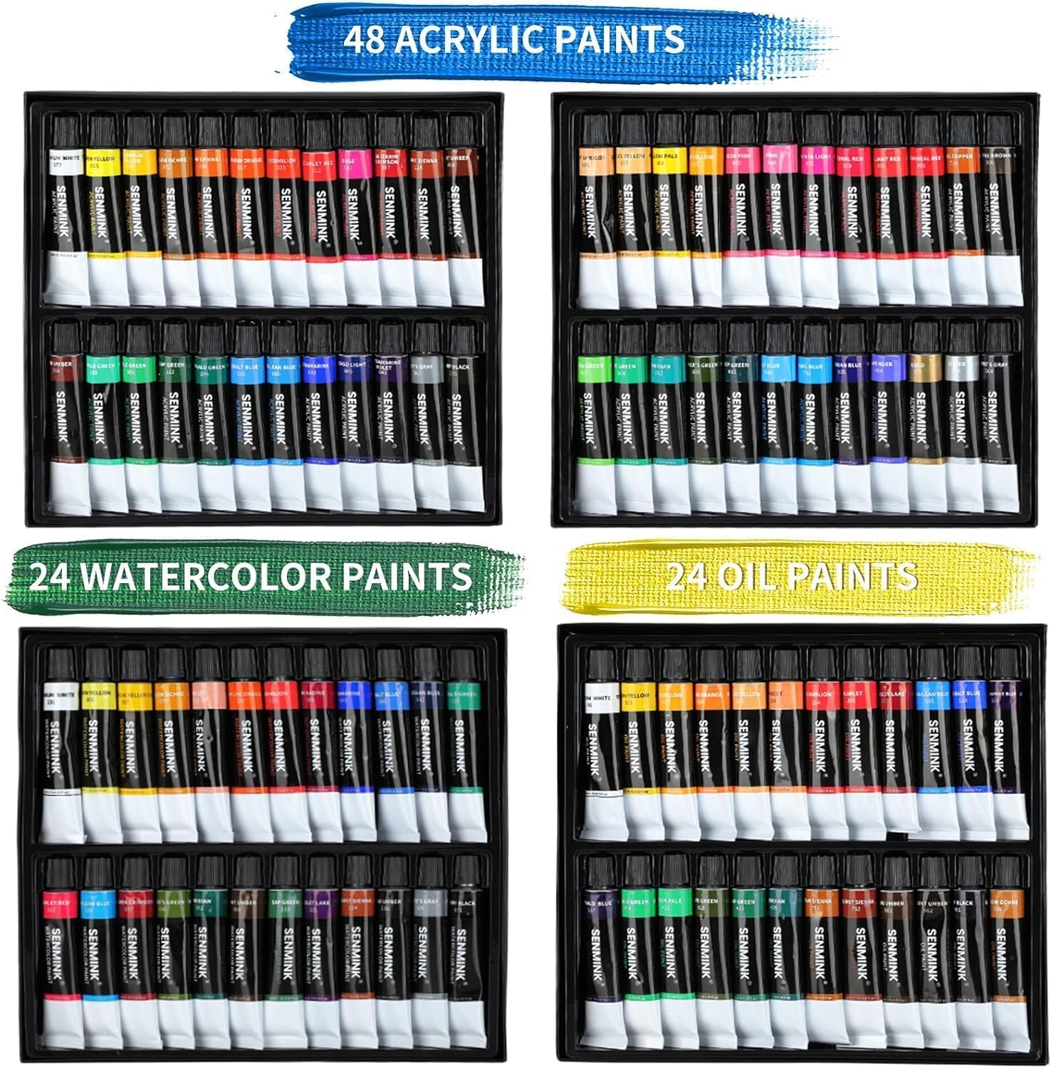 196Pcs Deluxe Artist Painting Set with French Easel, 48 Colors Acrylic & Oil Paints, 24 Colors Watercolor Paints, Art Paint Supplies for Artists, Beginner & Adults