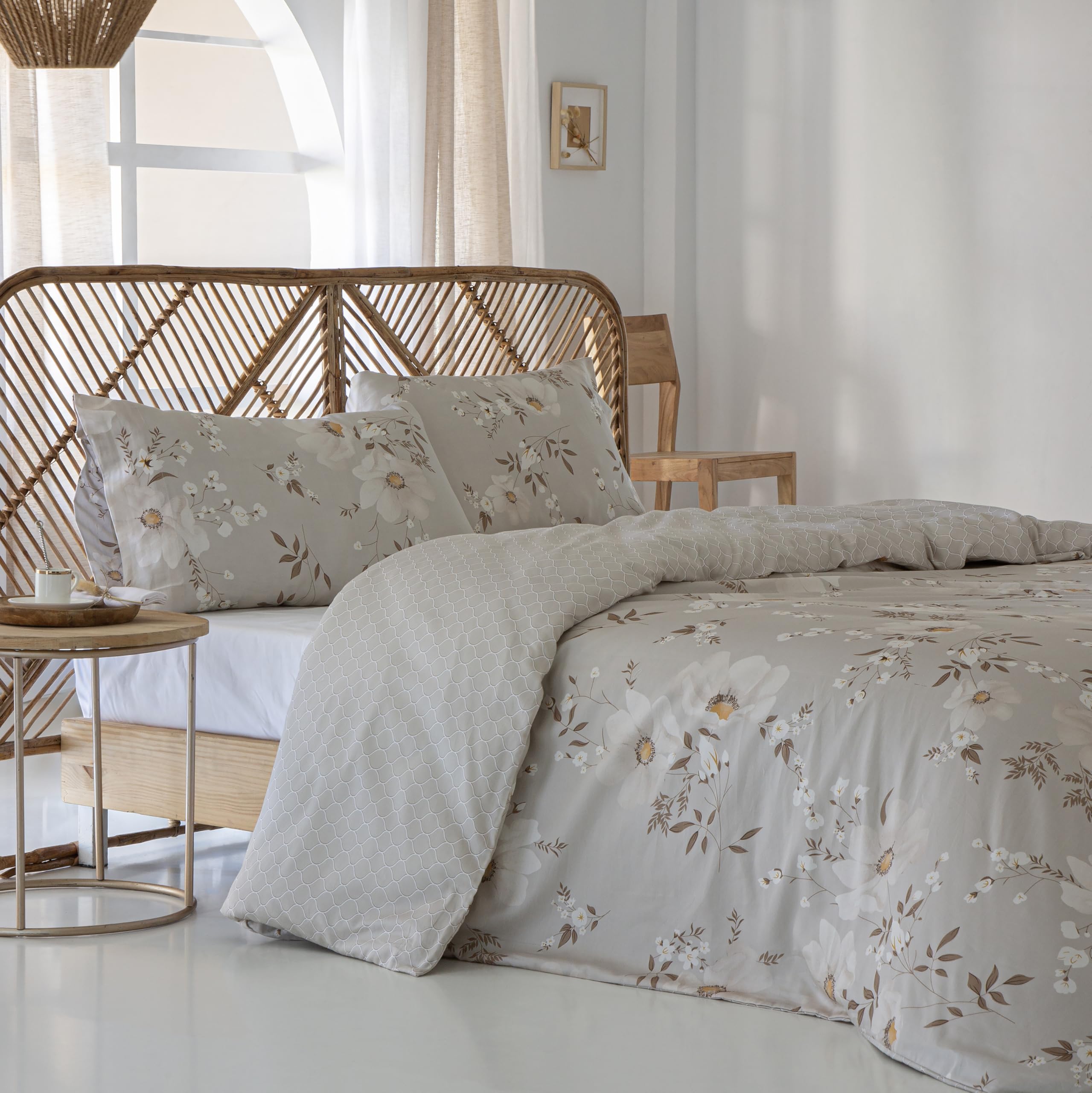 COTTON ARTean Funda nordica ALGODÓN SATÉN 100% 200 Hilos YERA Reversible Cama de 150 Incluye Funda nórdica 240x220 + 2 Fundas de Almohada 100% ALGODÓN SATÉN. Cierre con Botones