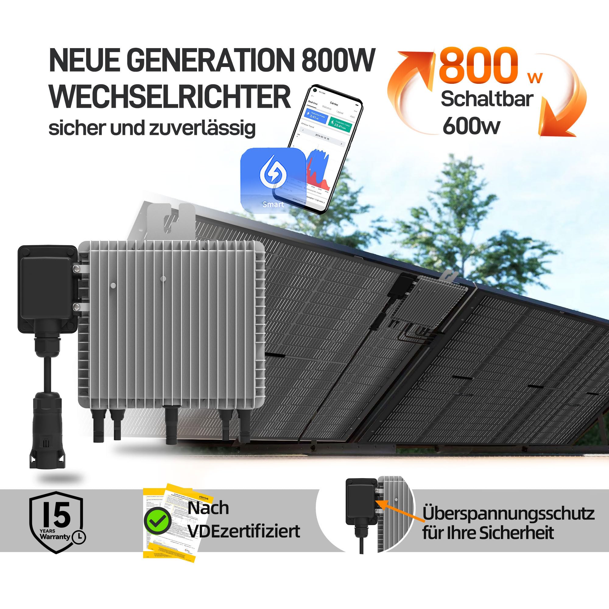 ALLDREI® Falownik Deye 800 W SUN-M80G4-EU-Q0, mikrofalownik z funkcją Wi-Fi do elektrowni balkonowej, 0% VAT
