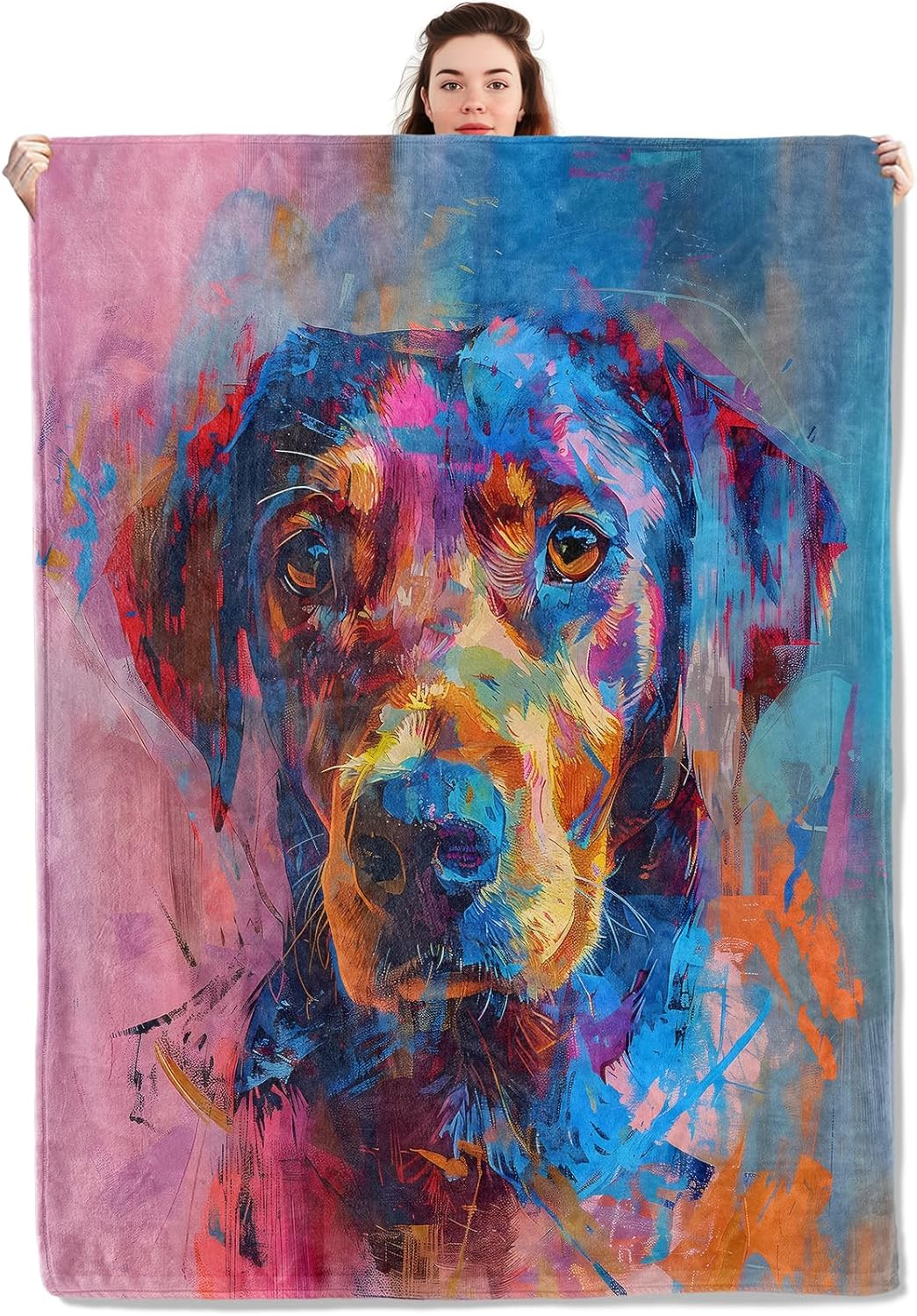 Colorful Labrador Dog Blanket Lightweight Blankets Gifts for Pet Lover Flannel Throw with Abstract Puppy Art Printed for Sofa, Bed, Travel, Picnic, Camping, Office, Decor Throws 60x50 Inch