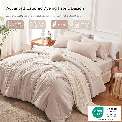 Miniatura 2 de UNILIBRA Bed in a Bag - Juego de edredón tamaño Queen de 7 piezas, color gris pardo, suave para todas las estaciones, juegos de edredón de teñido