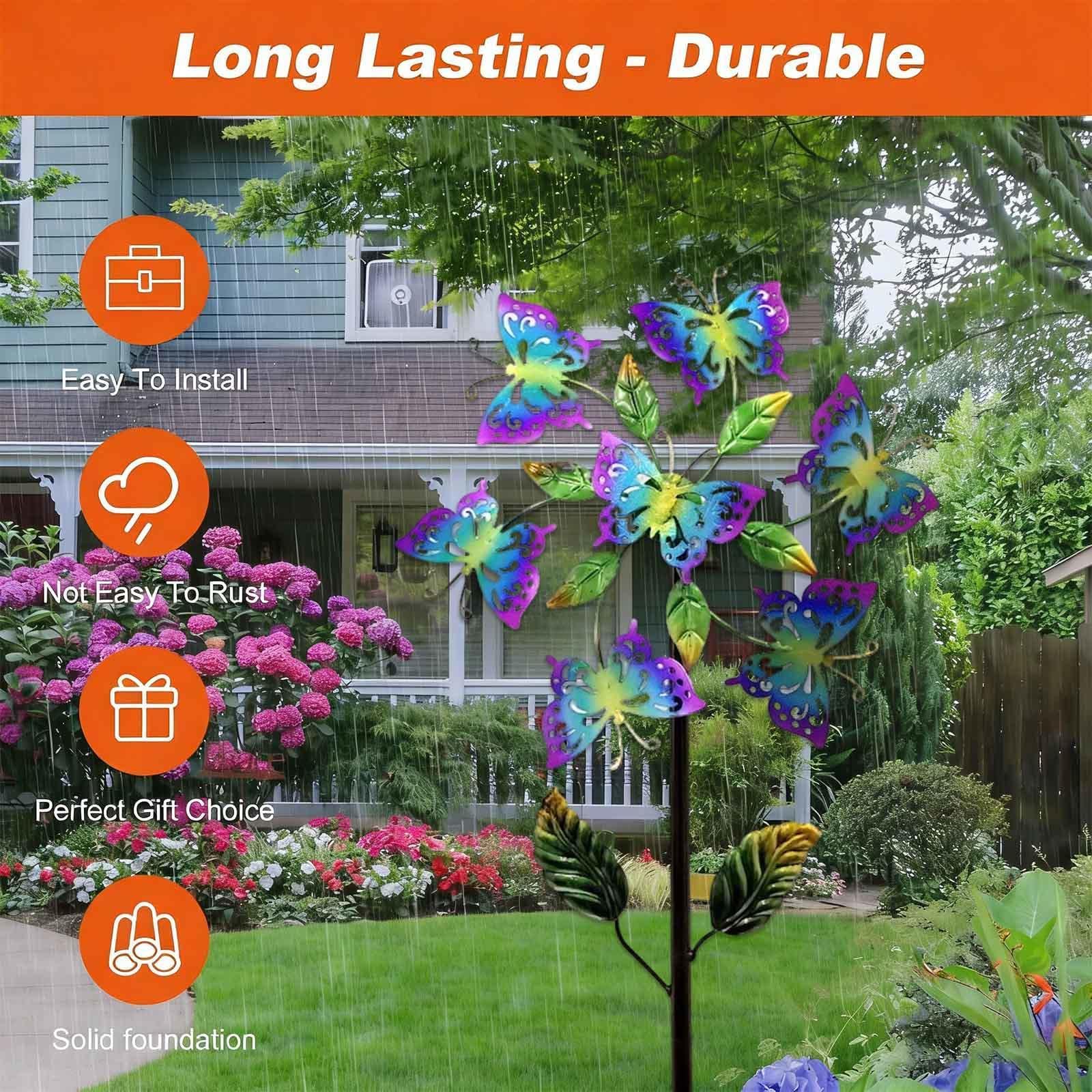 116,8 cm Edelstahl-Windspiel für Garten – kinetische Hof-Windmühlen, dekorative Outdoor-Kunst, 4er-Pack, Geschenk für Familie und Freunde, langlebige und stilvolle Gartendekoration
