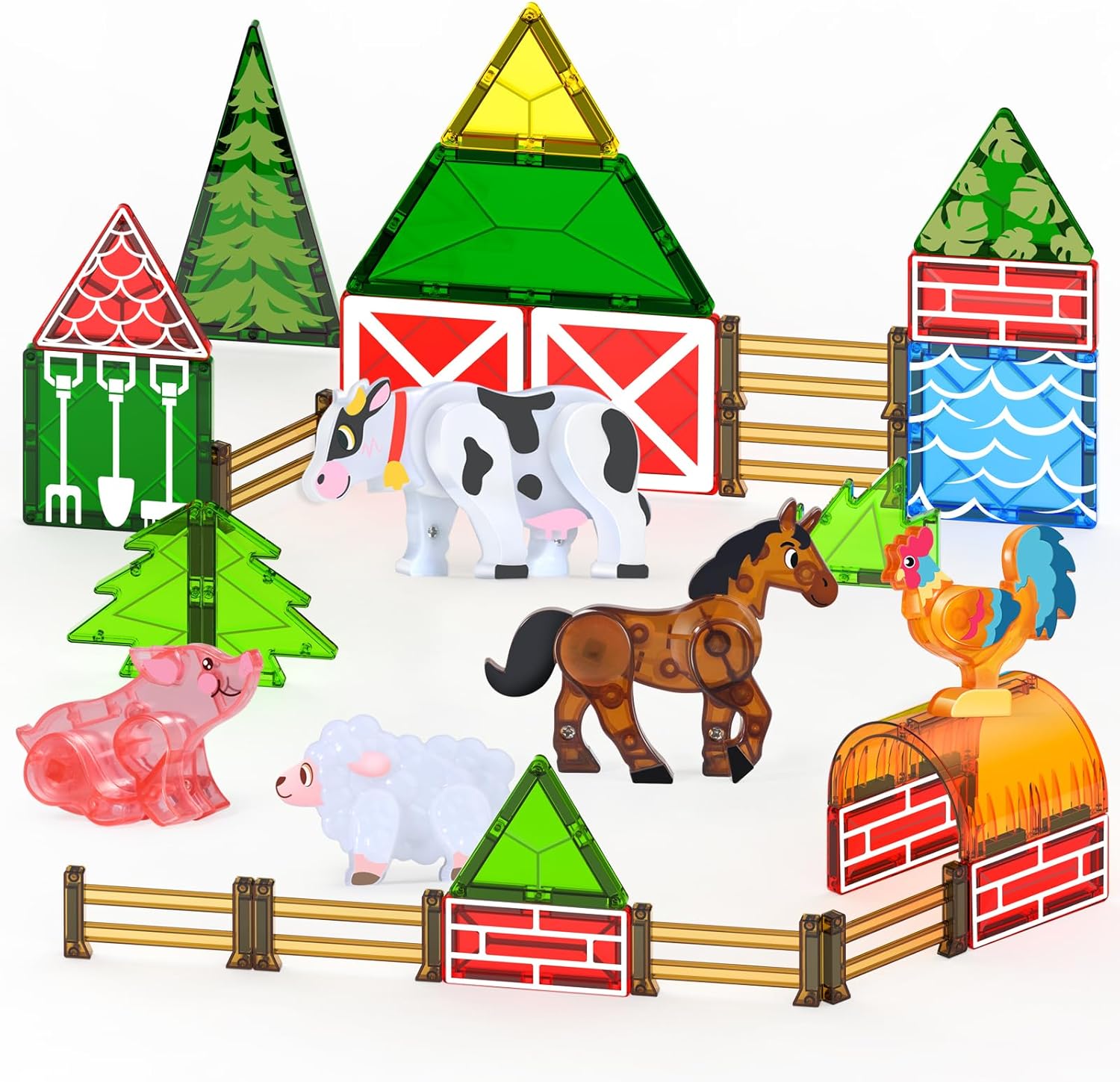 Oriate Farm Animals Magnetic Tiles, Movable Joint Farming Animals Magnetic Building Blocks Magnet Tiles Set, Educational Construction Travel Toy