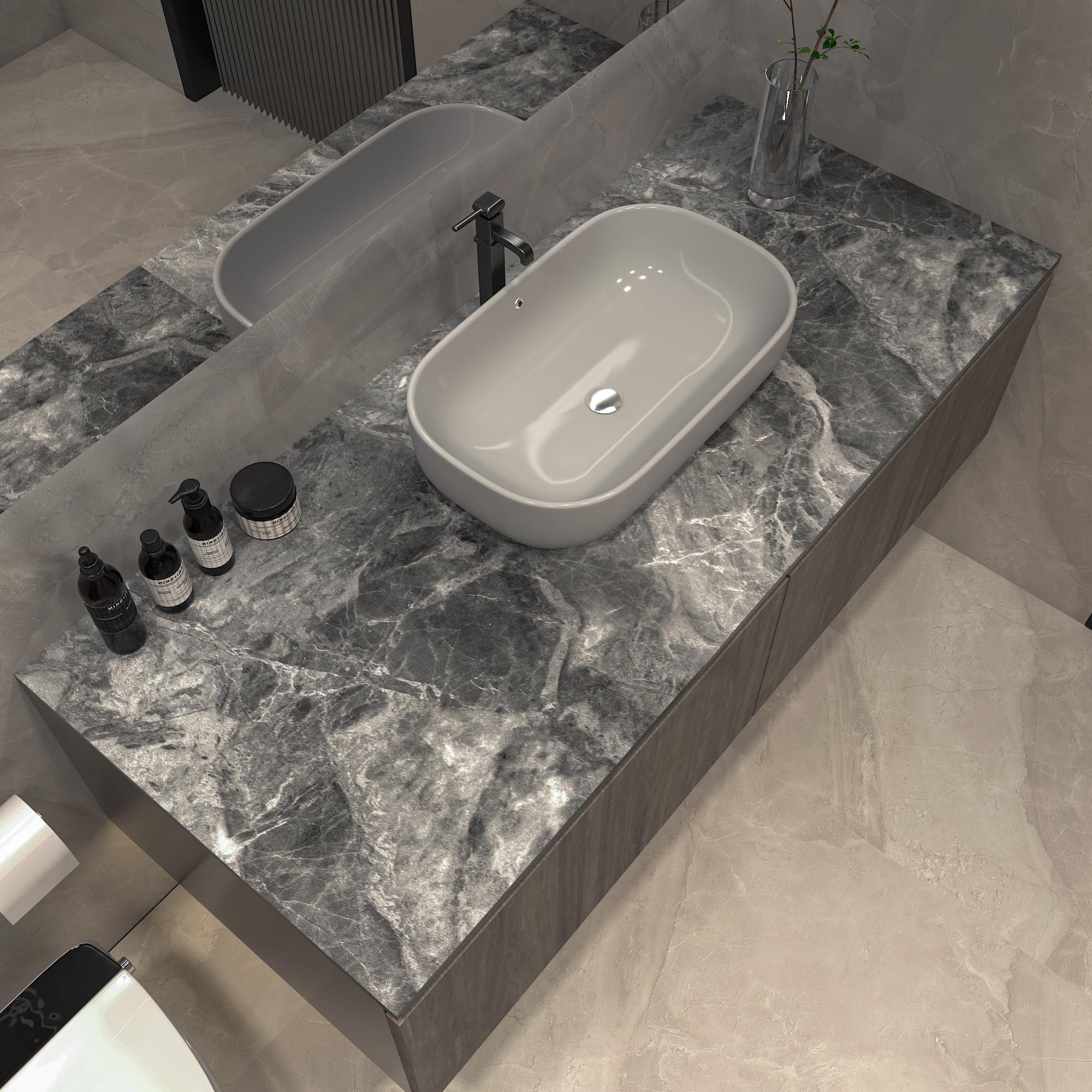 JSEVEM Papel pintado autoadhesivo de mármol, 60 cm × 9 m, de ancho, grueso, color gris, efecto mármol, autoadhesivo, papel pintado adhesivo gris con aspecto de mármol de vinilo, resistente al agua,