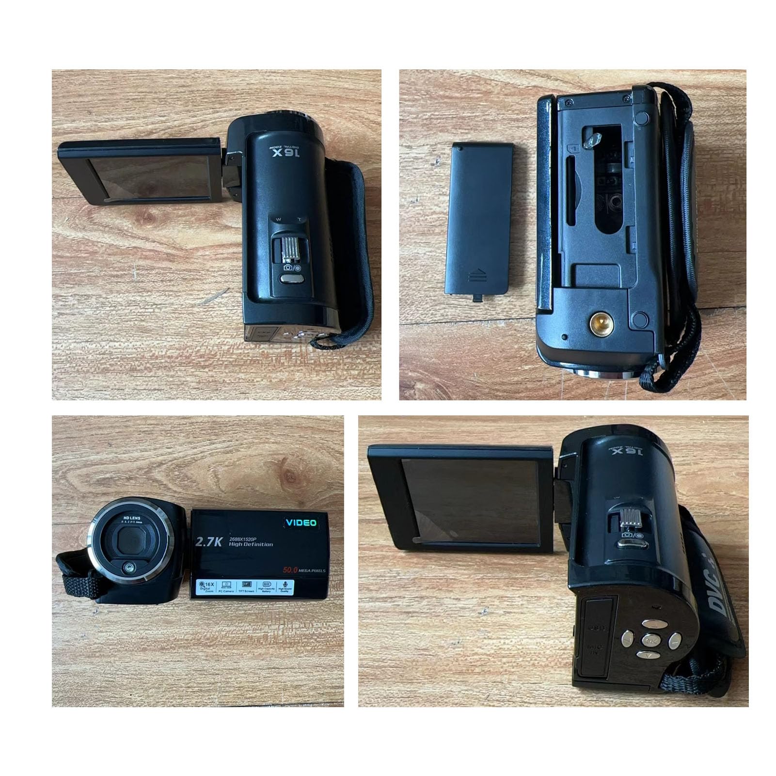 Akozon Videocámara 2.7K Cámara de Video Profesional con Zoom Digital HD 50MP 16x para Grabación de Viajes