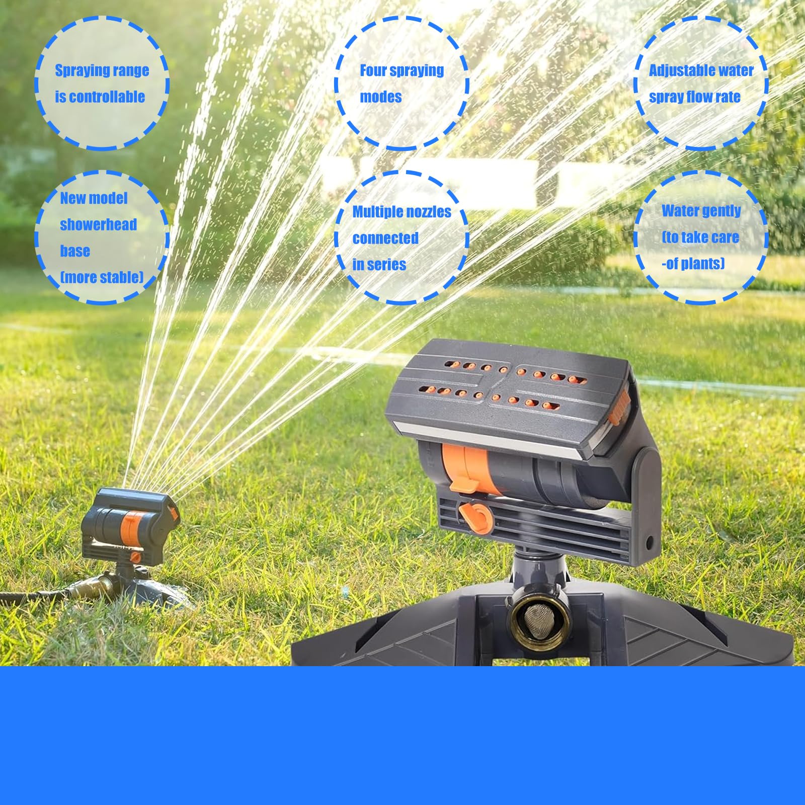 Irrigatore regolabile aggiornato per prati, cortili e giardini con 16 ugelli oscillanti