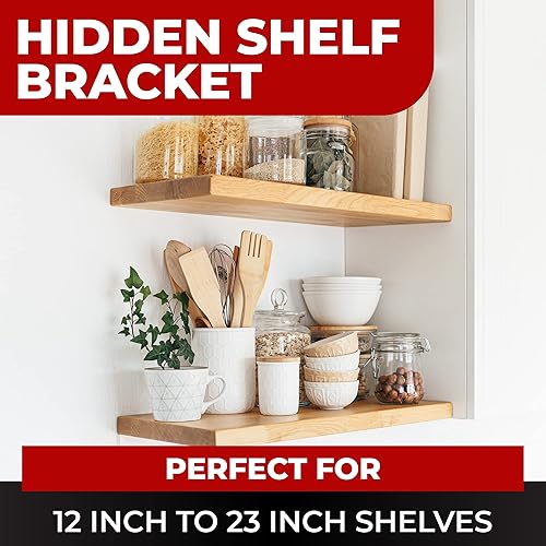 Miniatura 51 de Soporte de estante flotante resistente de 4 x 22 pulgadas - Soporte de estantes de pared largos, accesorios de estante flotante ocultos, soportes