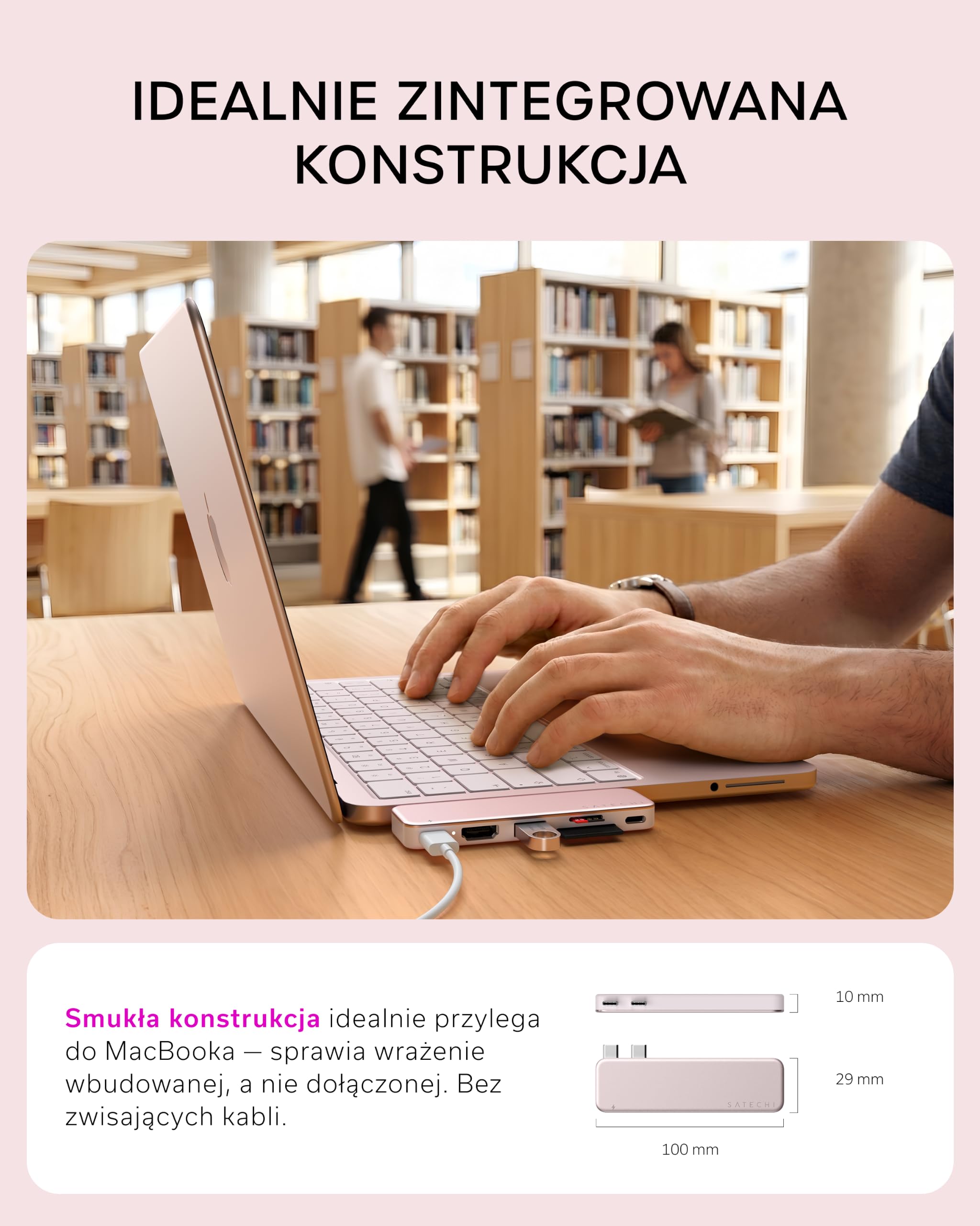 SATECHI hub USB-C Snap 6 w 2 do MacBooka Neo, różowy