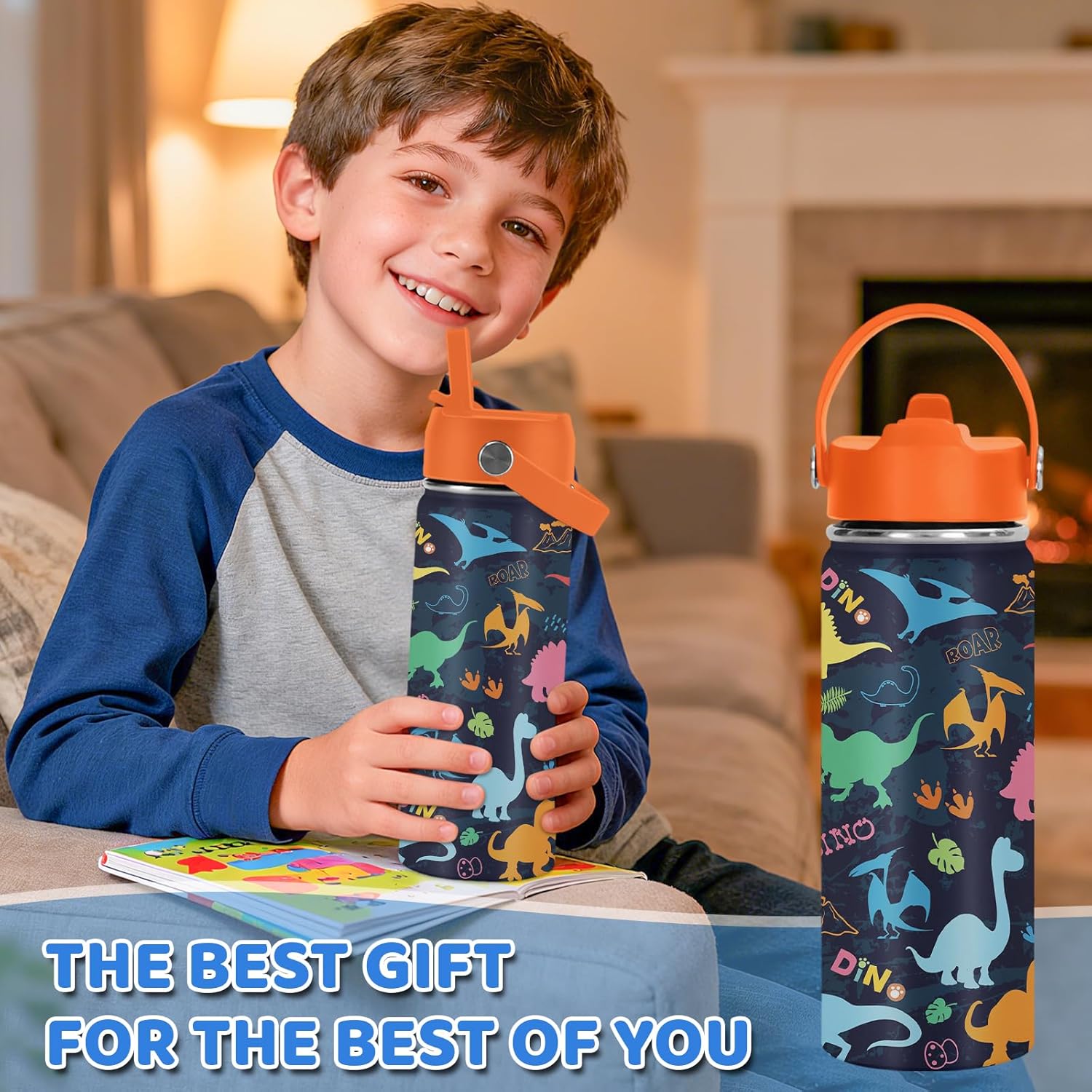 Dinosaur Gifts for Kids - 18oz Colorful Dino Water Bottle with Straw Lid, Stainless Steel Insulated Tumbler, Leakproof, BPA-Free, for Boys & Girls, School, Travel - Dino Lovers Birthday Gift Cup (1pc) - Image 7