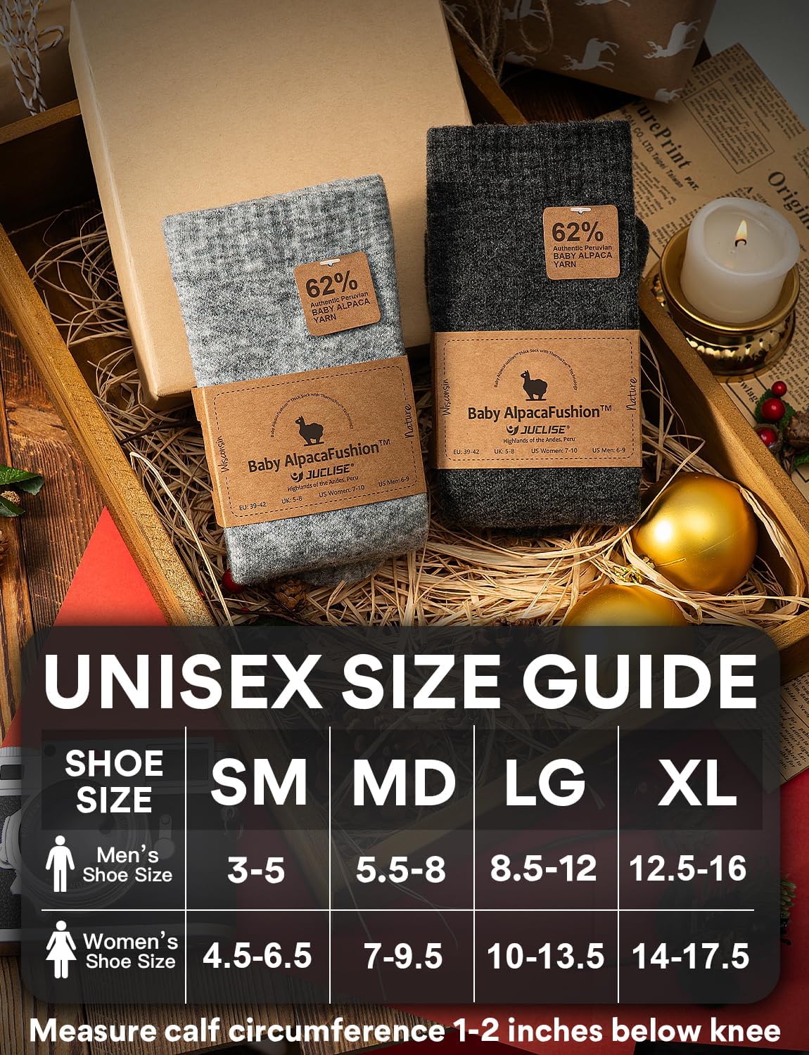 Alpaca Wool Heavyweight 15-25 mmHg Knee High Compression ​Support Socks Thick Winter Thermal Warm Soft Travel Flying - Image 3