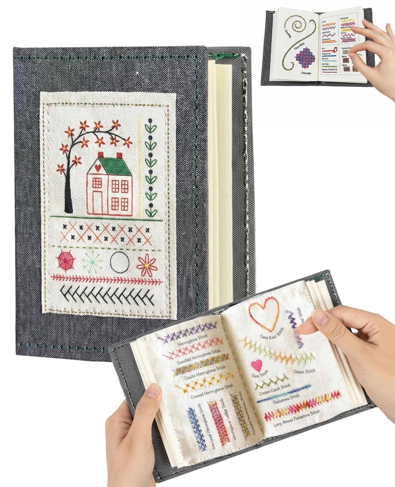 Atnayo Multicolor Embroidery Stitch Book, High Density Linen Embroidery Practice Stitches For Beginners