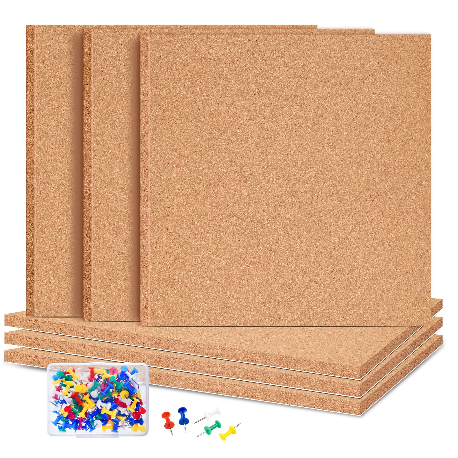 6 paneles de corcho cuadrados autoadhesivos para pared con 100 pines para tablones de anuncios, pared de corcho, decoración del hogar, escuela, oficina, (30 x 30 x 0,6 cm)