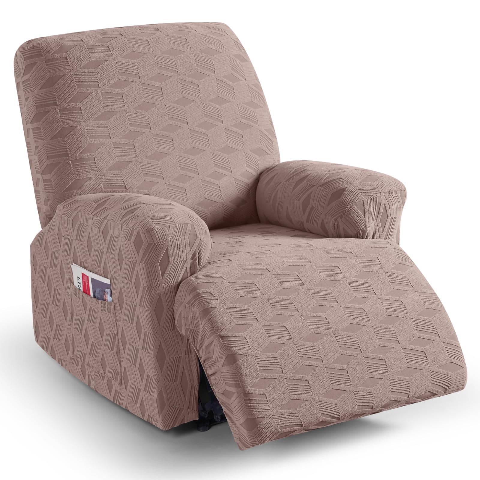 TAOCOCO Oversized Recliner Cover Stretch Recliner Chair Covers, Jacquard Reclining Chair Cover, Furniture Protector Sofa Slipcovers Couch Covers with Elastic Bottom for Kids, Pets (Khaki)