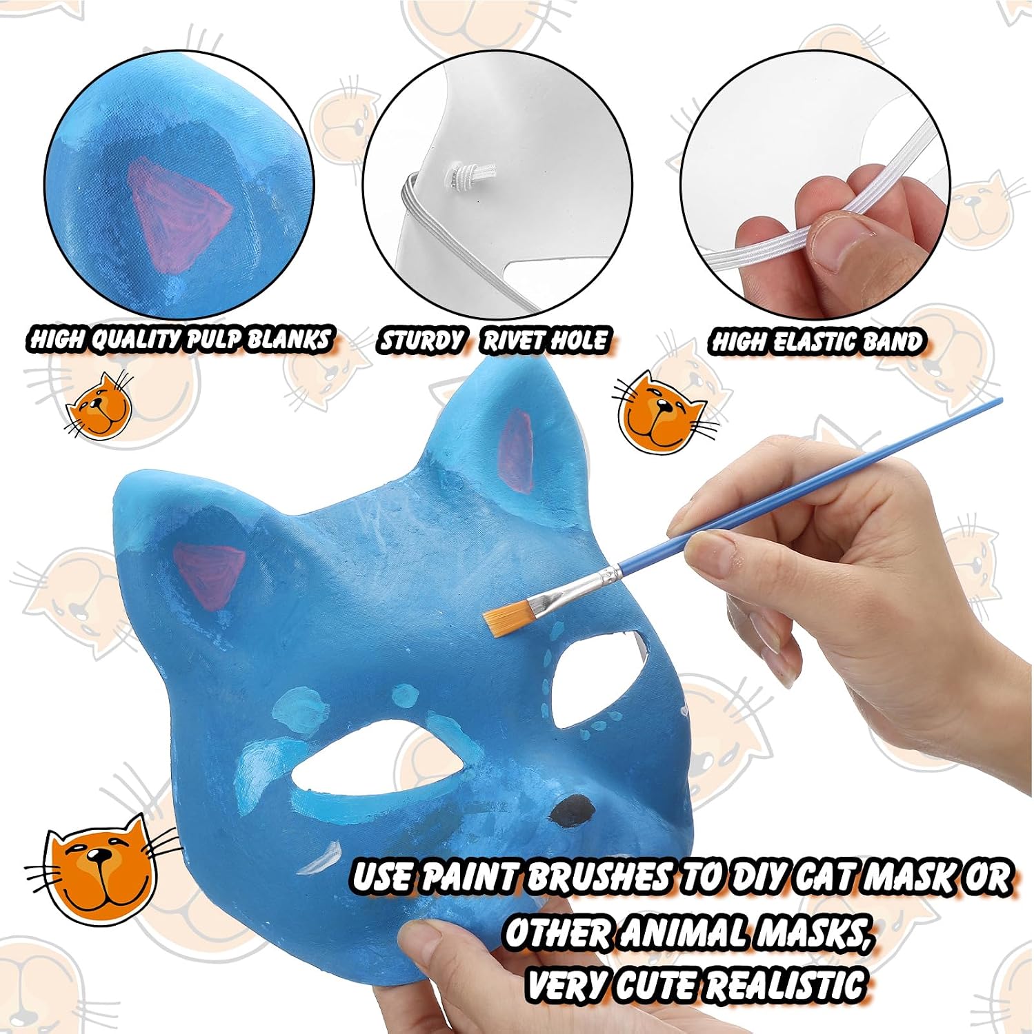 JellyArch 36 Pcs DIY Therian Mask Kit Bulk 30 Blank Animal Mask with Faux Fur Eye Mesh for Christmas Gear Therian
