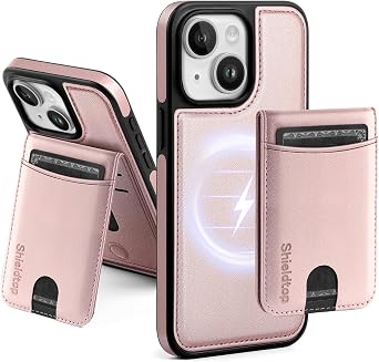 Shieldtop Compatible with Magsafe 2 in 1 Detachable for iPhone 14 Wallet Case with Card Holder Women Men,Magnetic PU Leather RFID Blocking Flip Kickstand Credit Slots,for Apple 14 6.1",Rose Gold