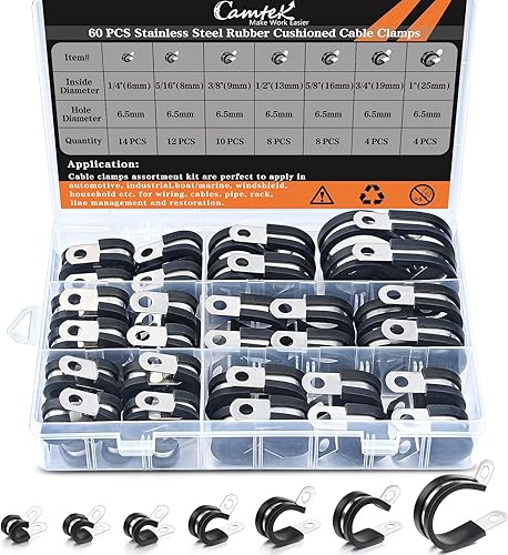 Juego surtido de 60 abrazaderas de cable, abrazaderas de manguera de goma de acero inoxidable, abrazaderas de manguera, abrazadera de metal,