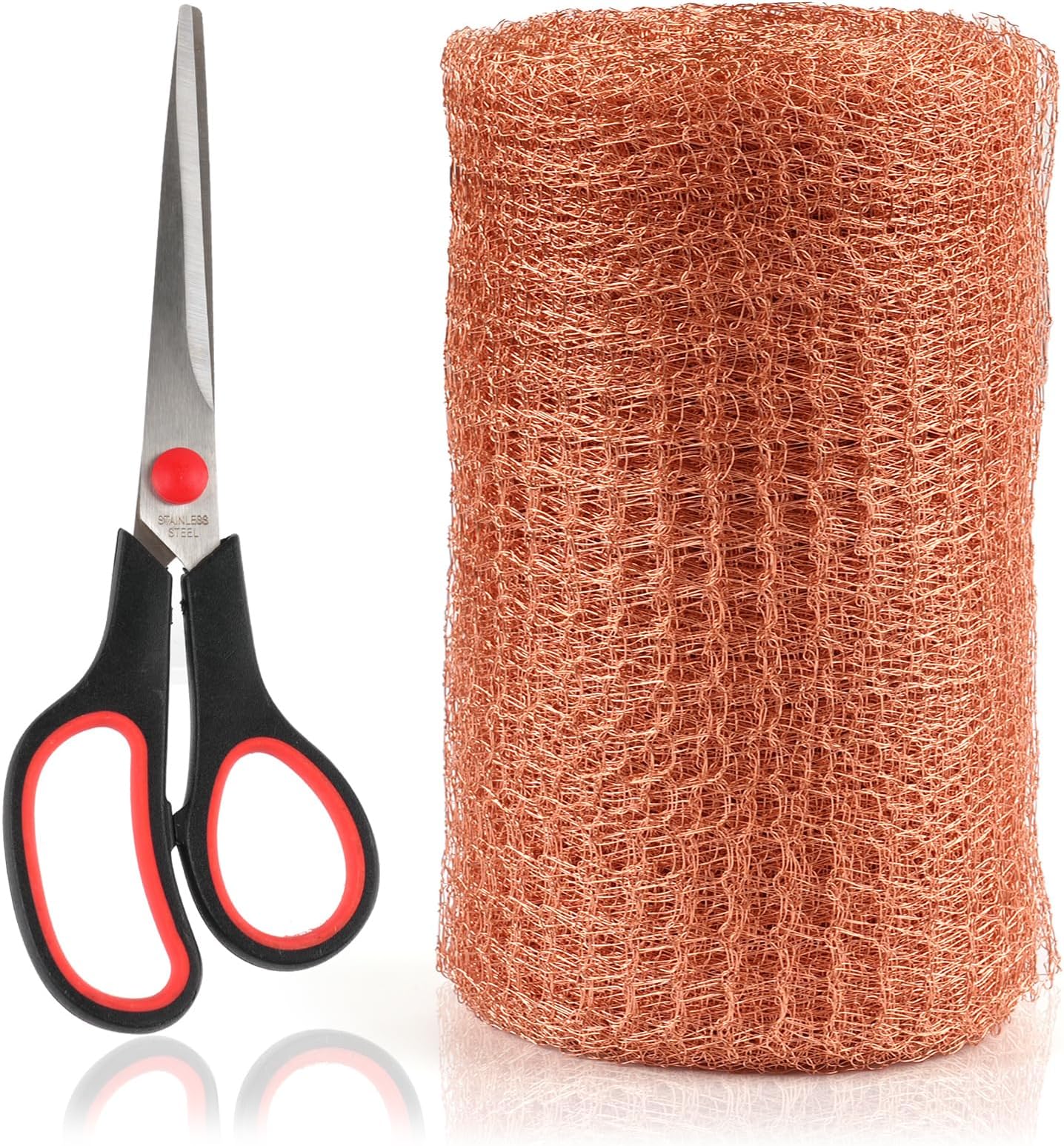 Copper Mesh Rodent Control， 5”X 20 Feet Copper Wool，100% Pure Copper Mesh for Slugs，Rustproof Copper Mesh Roll Complete with Scissors, Ideal for Hole Blocking, Mice & Rodent Defense, Gardening