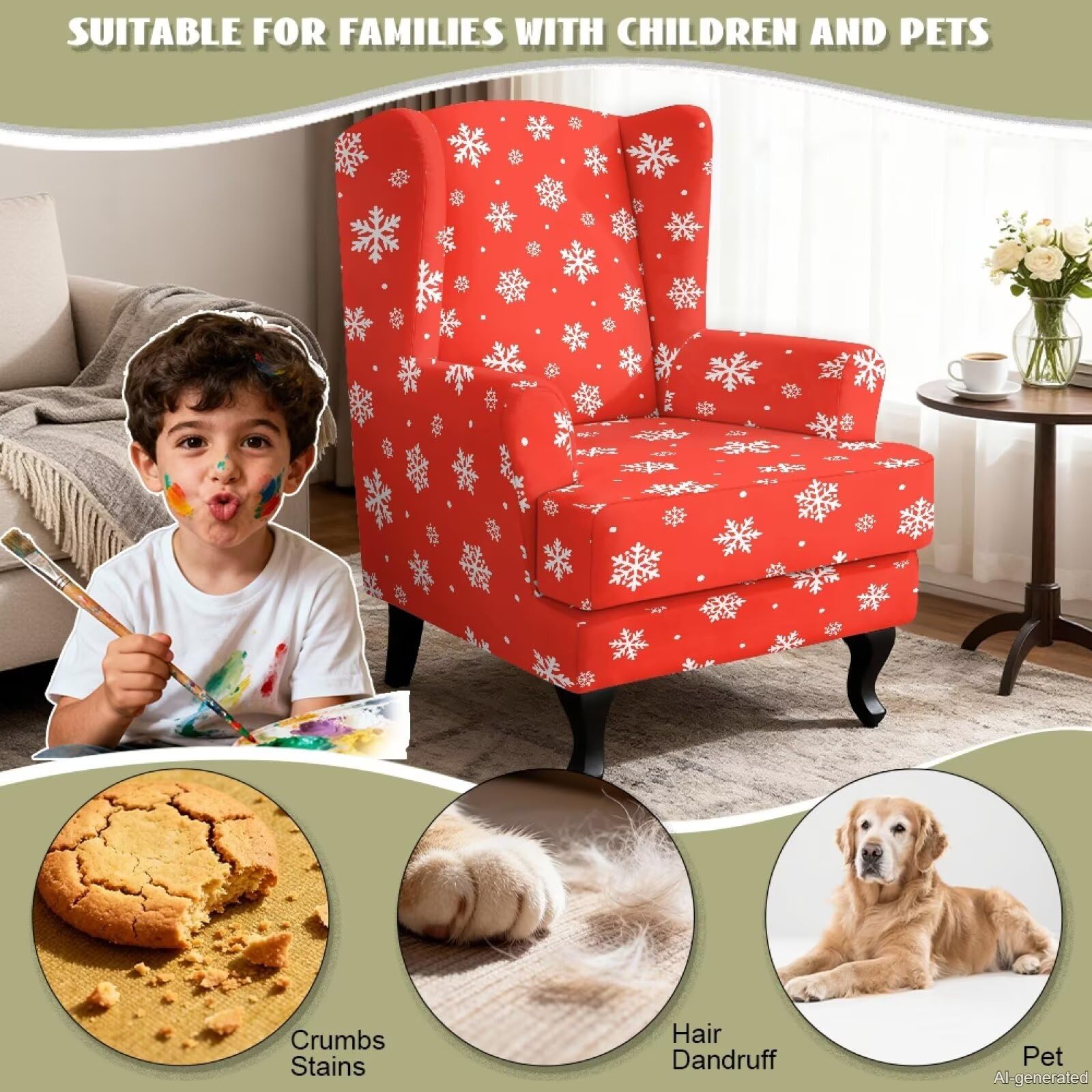 Biyejit Funda roja para silla de sala de estar y dormitorio con copos de