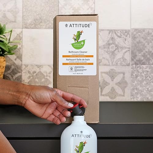 Miniatura 2 de Paquete de ATTITUDE Nature +, limpiador de baño hipoalergénico multiuso, cáscara cítrica de 27.1 onzas líquidas + repuesto a granel de 135.26 onzas