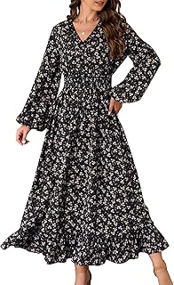 Casual V Neck Boho Floral Print Wedding Guest Maxi Dresses for Women Boh...