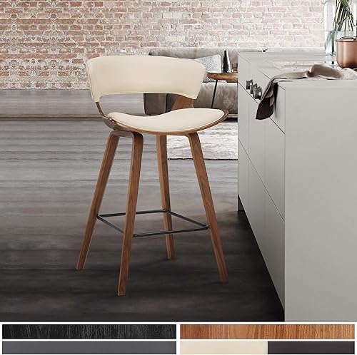 Miniatura 2 de Armen Living Jagger Modern Taburete de bar de 26 pulgadas de altura de mostrador con piel sintética crema y reposapiés recubierto de polvo negro