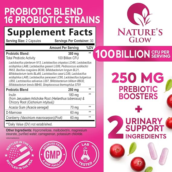 Probiotics For Women - PH Balance, Digestive & Feminine Health Support - 100 Billion CFU Per Serving - Women's Probiotic With 16 Unique Strain, Womens Vaginal Probiotic - Bottle in USA - 60 Capsules