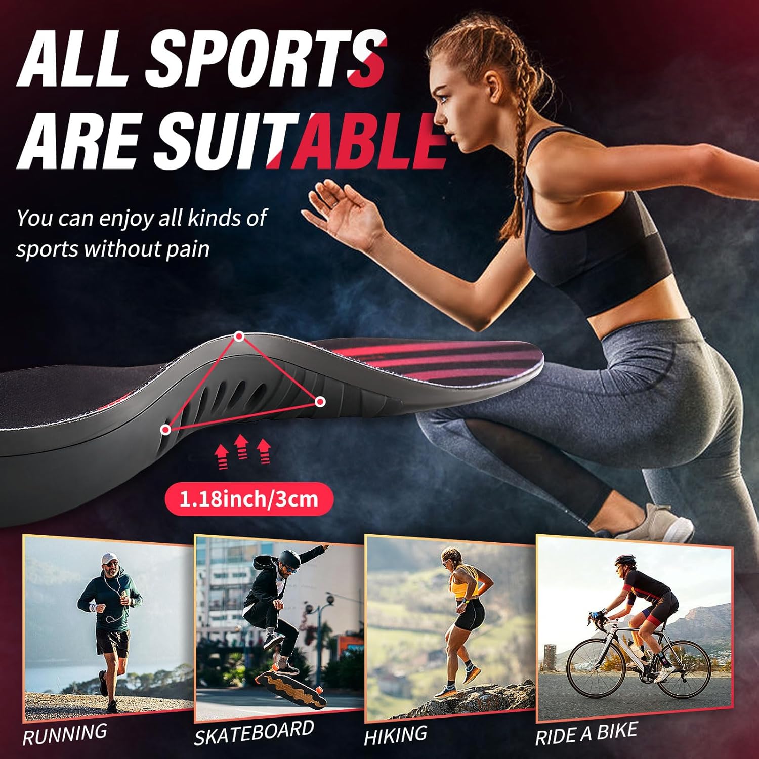 Plantar Fasciitis Insoles: Arch Support Inserts Men Women - Plantar Fasciitis Relief Walking All Day - Orthotic Inserts for Men Women Flat Feet - Shock Absorbing - Athletic - L - Image 3